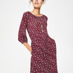 Boden Talia Jersey Maroon Floral Long Sleeve Dress size 8R